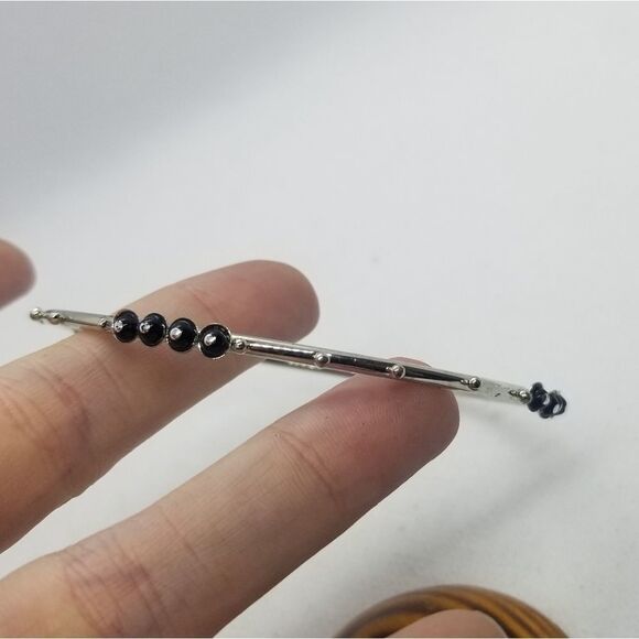 Studded minimalist silver bracelet thin band - Picture 2 of 2